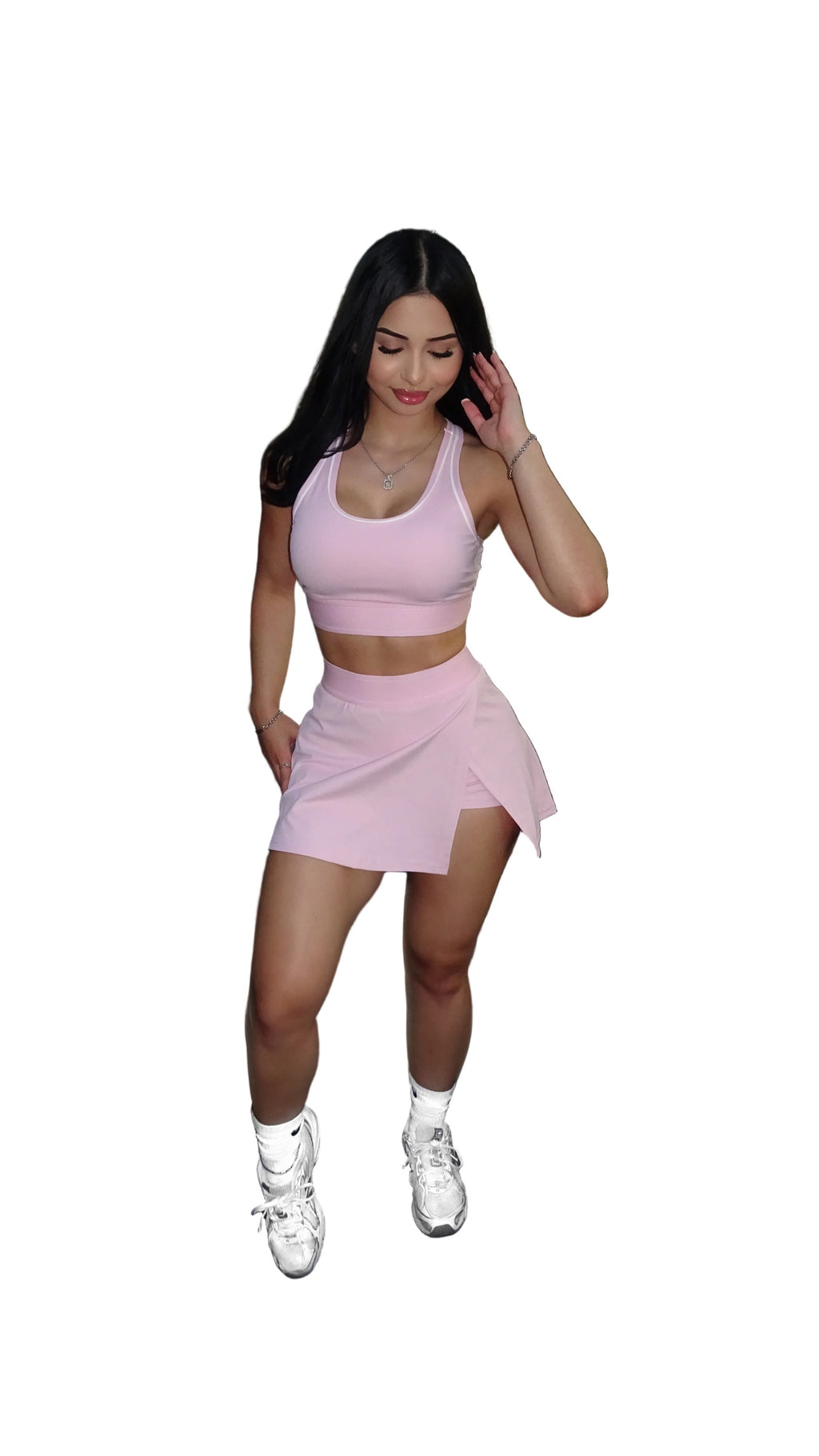 2 piece light pink tennis skirt set